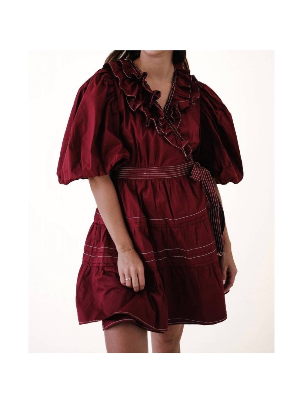 SOFIE THE LABEL tabitha contrast stitch wrap mini dress in red